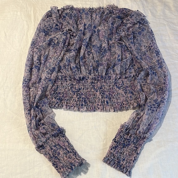 Free People Floral Sheer Blouse in Blue and Purple - Picture 8 of 10